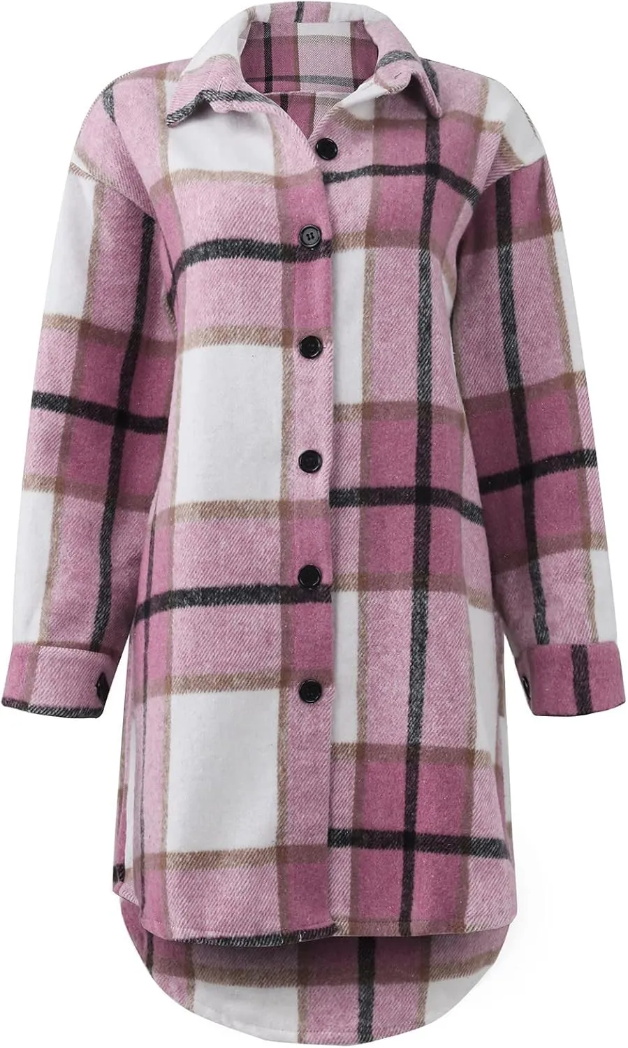 Women's Button Down Flannel Shirts Plaid Shacket Long Sleeve Buffalo Plaid Collared Long Jacket Cardigan Coats