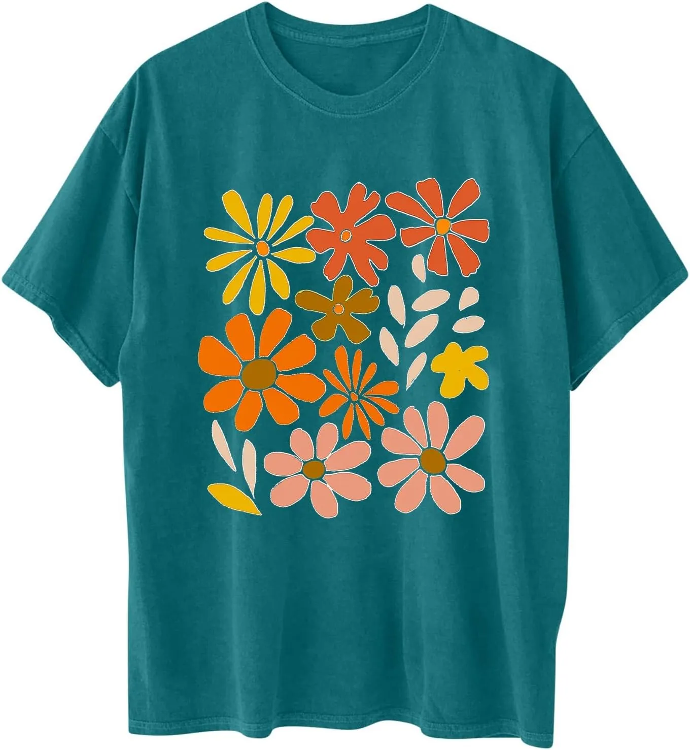 Women's Oversized T Shirts Summer Fashion Floral Print Short Sleeve Tops Casual Crewneck Loose Tees