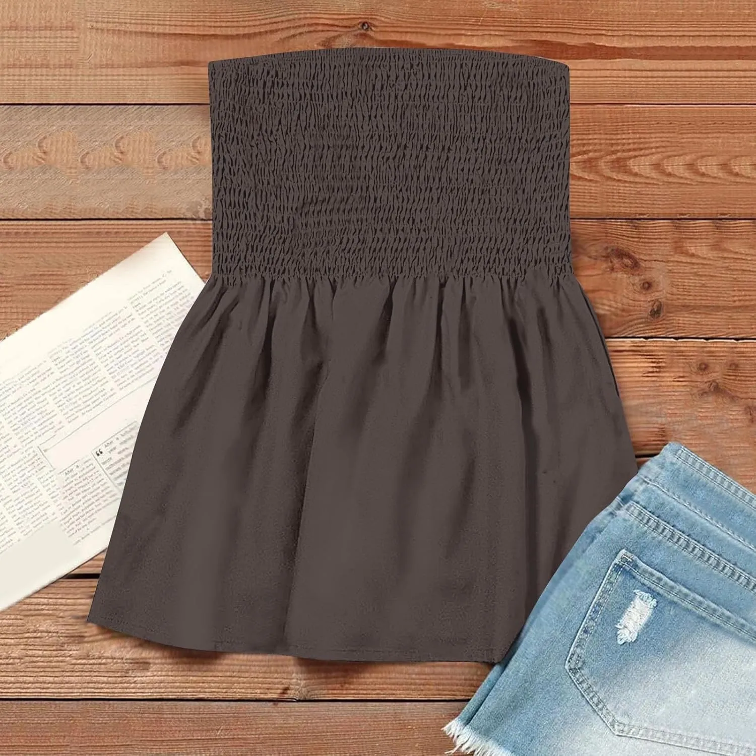Womens Tube Tops Summer Strapless Bandeau Tank Casual Loose Tunic Sleeveless Shirts Off the Shoulder Flowy Blouses