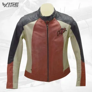 Women’s Vintage Harley-Davidson Tri-Color Leather Motorcycle Jacket