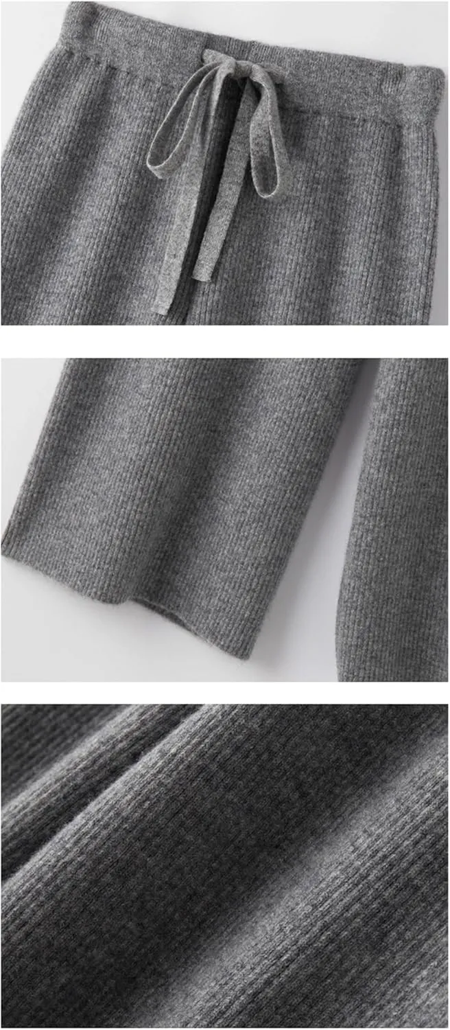 Women's Wool Knitted Wide Leg Pants Autumn and Winter Versatile Drawstring Wide Leg Pants
