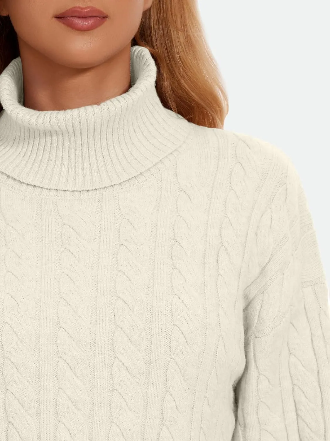 ZANZEA Turtleneck Sweater Women Long Sleeve Oversized Pullover Spilt Hem Chunky Cable Knit Jumper Fall Sweaters 2024