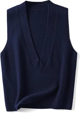 ZUEVI Women's Sweater Vest V Neck Sleeveless Pullover Knitwear Tops Casual Trendy Solid Crop Knitted Sweaters Vests